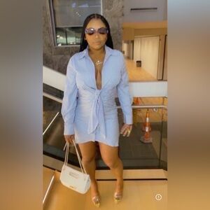 Chic Blue Striped Long Sleeve Dress